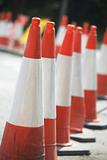 Road Cones Lined Up On The Side Of The Road