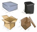 Hand drawn colored cardboard boxes