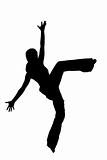 black silhouette of a dancer on a white background