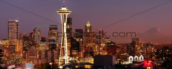 Seattle skyline and Mount Rainier panorama