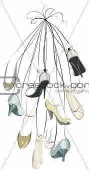 Shoes and legs hanging in a bunch