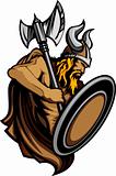 Viking Norseman Mascot Standing with Ax and Shield Vector Image