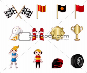 cartoon f1 car racing icon set