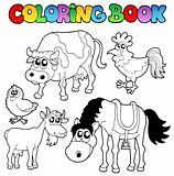 Coloring book with farm cartoons