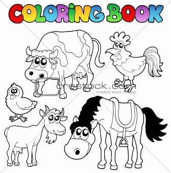 Coloring book with farm cartoons