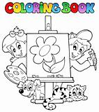 Coloring book with kids and canvas