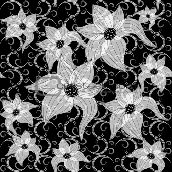 Black and white effortless floral pattern