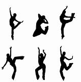 silhouettes of street dancers on a white background