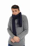 Portrait of handsome sick man in scarf. isolated on white