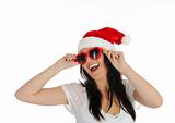 Funny sexy santa clause woman in casual clothes, hat