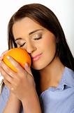young beautiful woman with citrus orange fruit. isolated