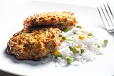 baked salmon burgers with vegetables rice