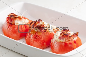 baked tomatoes with goat cheese and pancetta