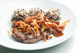 beefsteak with mushrooms and poultry ham