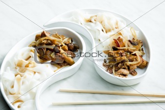 poultry meat with corn and shitake mushrooms