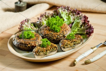 baked champignons filled with peanuts mixture