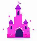 Pink Princess cartoon castle isolated on white

