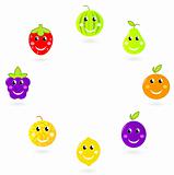 Fruit mascots / characters in circle isolated on white
