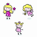 Cute doodle Princess & Fairy stitch figures set isolated on white