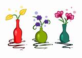 Three colorful vase with flowers - vector