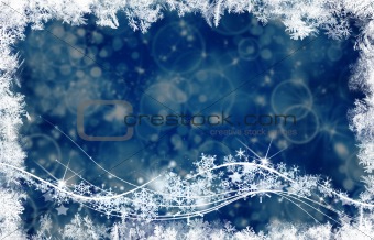 Background and bright flashes and snowflakes particles