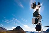 Blue sky sunlight and cell antenas - Iceland