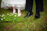 Just married couple walking on gras