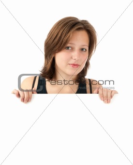 girl holding a blank billboard