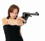 young woman with a gun