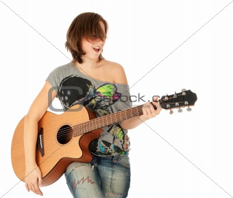 Teenager girl playing an acoustic guitar