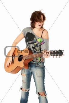 Beautiful Young Girl playing guitar 