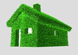3D illustration of a green house with grass