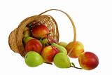 Fresh fruits spilled from interwoven basket