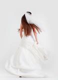 rear view of a bride with long dark hair in wedding dress