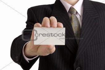 business man holding blank note card