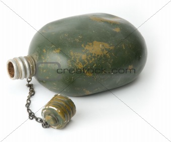 Old military flask on white background