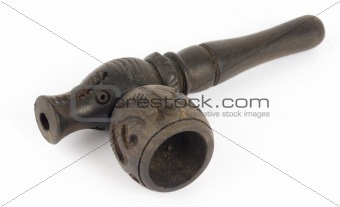 old and vintage tobacco pipe on white background