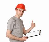 construction builder shows his thumb up