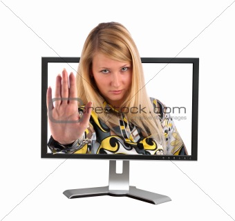 young woman making stop gesture