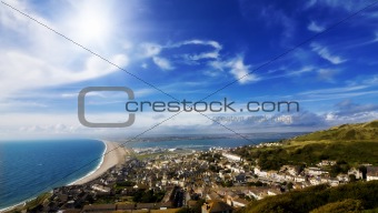 View over British seaside town and coastline