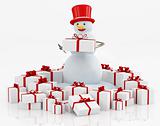 Gift boxes and snowman