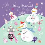 Greeting card with snowmen