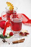 cranberry punch with Christmas decoration