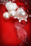 Christmas card with Christmas ribbon and Christmas balls