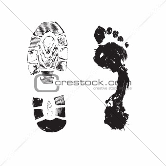 Print of a human boot and foot.Vector illustration