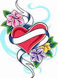 classic heart flower emblem tattoo