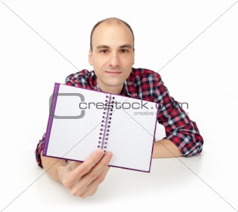 man showing notepad