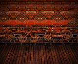old brick wall with wooden floor