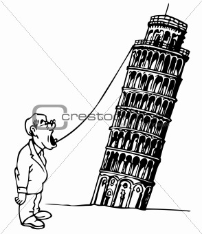 Man and the Leaning Tower of Pisa