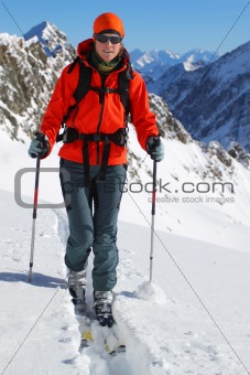 Ski touring in high mountains